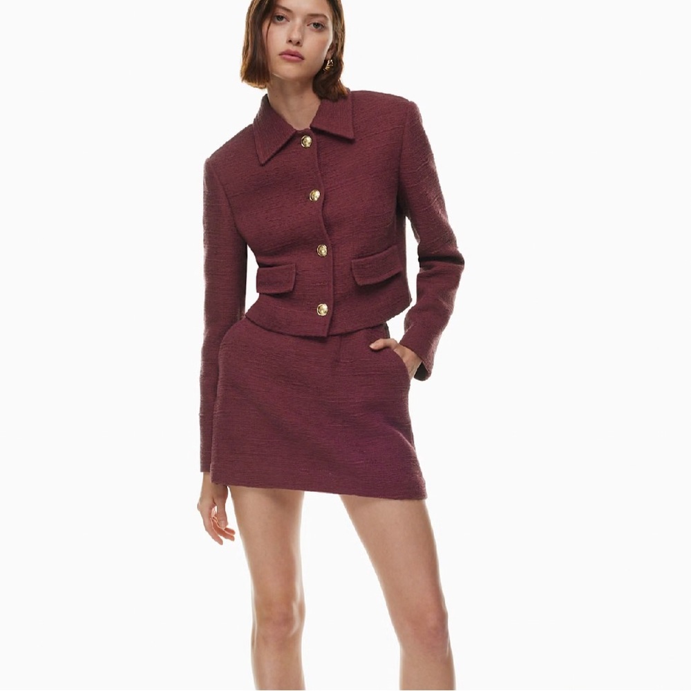 Aritzia Burgundy Textured Jacket and Skirt Set